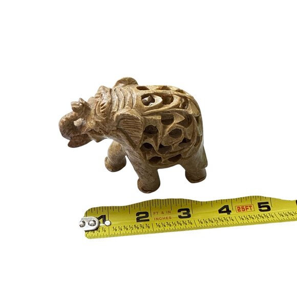 Hand Carved Soapstone Elephant Figurine with Intricate Jali Work Sculpture - Picture 9 of 9